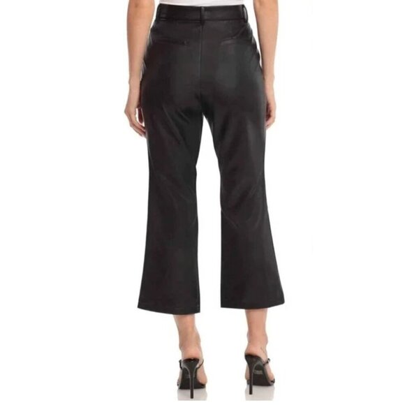 Avec Les Filles Women Pants Large Black Faux Leather Kick Flare Crop Date‎ Night - Picture 2 of 15